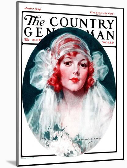 "June Bride," Country Gentleman Cover, June 7, 1924-J. Knowles Hare-Mounted Giclee Print