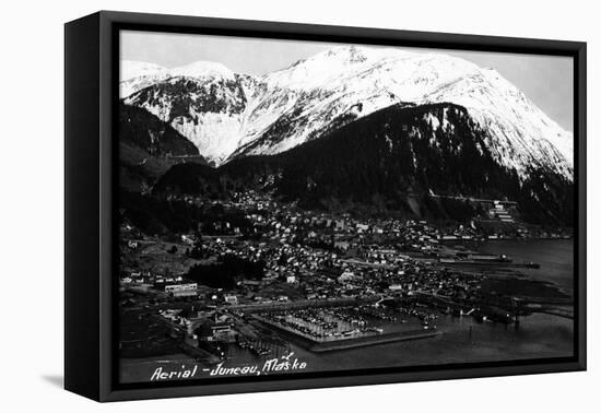 Juneau, Alaska - Aerial View of Town-Lantern Press-Framed Stretched Canvas