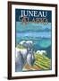 Juneau, Alaska - Goats and Cruise Ships-Lantern Press-Framed Art Print