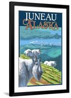 Juneau, Alaska - Goats and Cruise Ships-Lantern Press-Framed Art Print