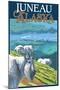 Juneau, Alaska - Goats and Cruise Ships-Lantern Press-Mounted Art Print