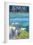 Juneau, Alaska - Goats and Cruise Ships-Lantern Press-Framed Art Print