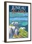 Juneau, Alaska - Goats and Cruise Ships-Lantern Press-Framed Art Print