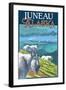 Juneau, Alaska - Goats and Cruise Ships-Lantern Press-Framed Art Print