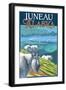 Juneau, Alaska - Goats and Cruise Ships-Lantern Press-Framed Art Print