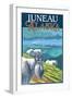 Juneau, Alaska - Goats and Cruise Ships-Lantern Press-Framed Art Print