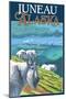 Juneau, Alaska - Goats and Cruise Ships-Lantern Press-Mounted Art Print