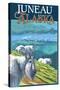 Juneau, Alaska - Goats and Cruise Ships-Lantern Press-Stretched Canvas