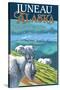 Juneau, Alaska - Goats and Cruise Ships-Lantern Press-Stretched Canvas