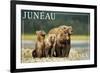 Juneau, Alaska - Grizzly Bear and Cubs-Lantern Press-Framed Premium Giclee Print