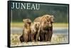 Juneau, Alaska - Grizzly Bear and Cubs-Lantern Press-Framed Stretched Canvas