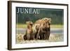 Juneau, Alaska - Grizzly Bear and Cubs-Lantern Press-Framed Art Print