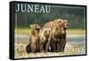 Juneau, Alaska - Grizzly Bear and Cubs-Lantern Press-Framed Stretched Canvas