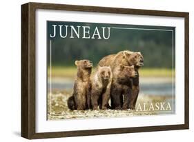 Juneau, Alaska - Grizzly Bear and Cubs-Lantern Press-Framed Art Print