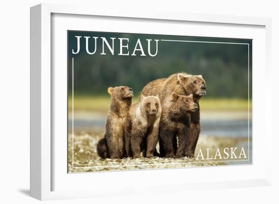 Juneau, Alaska - Grizzly Bear and Cubs-Lantern Press-Framed Art Print