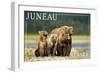 Juneau, Alaska - Grizzly Bear and Cubs-Lantern Press-Framed Art Print