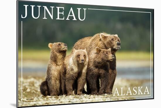Juneau, Alaska - Grizzly Bear and Cubs-Lantern Press-Mounted Art Print