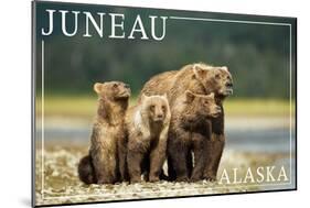 Juneau, Alaska - Grizzly Bear and Cubs-Lantern Press-Mounted Art Print