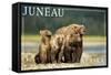 Juneau, Alaska - Grizzly Bear and Cubs-Lantern Press-Framed Stretched Canvas