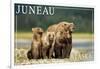 Juneau, Alaska - Grizzly Bear and Cubs-Lantern Press-Framed Art Print