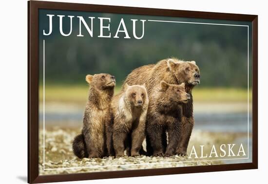 Juneau, Alaska - Grizzly Bear and Cubs-Lantern Press-Framed Art Print