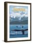 Juneau, Alaska - Humpback Whale Family - Lantern Press Artwork-Lantern Press-Framed Art Print