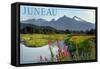 Juneau, Alaska - Mountain Wilderness and Fireweed-Lantern Press-Framed Stretched Canvas