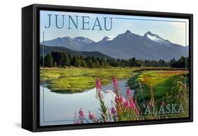 Juneau, Alaska - Mountain Wilderness and Fireweed-Lantern Press-Framed Stretched Canvas