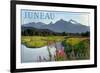 Juneau, Alaska - Mountain Wilderness and Fireweed-Lantern Press-Framed Art Print