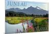 Juneau, Alaska - Mountain Wilderness and Fireweed-Lantern Press-Mounted Art Print