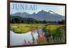 Juneau, Alaska - Mountain Wilderness and Fireweed-Lantern Press-Framed Art Print