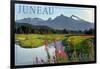 Juneau, Alaska - Mountain Wilderness and Fireweed-Lantern Press-Framed Art Print