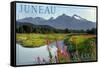 Juneau, Alaska - Mountain Wilderness and Fireweed-Lantern Press-Framed Stretched Canvas