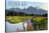 Juneau, Alaska - Mountain Wilderness and Fireweed-Lantern Press-Stretched Canvas