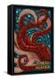 Juneau, Alaska - Octopus Mosaic-Lantern Press-Framed Stretched Canvas