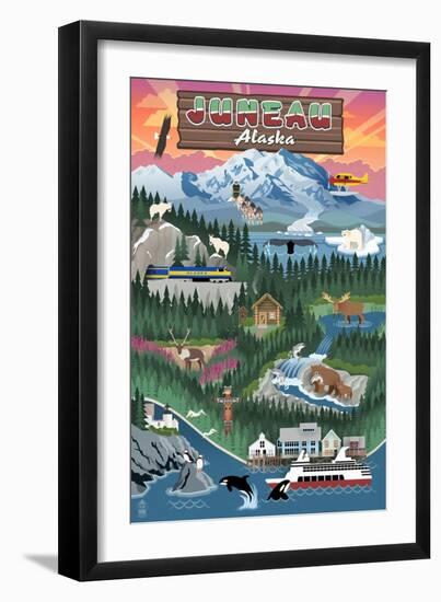 Juneau, Alaska - Retro Scenes-Lantern Press-Framed Art Print