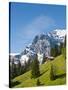 Jungfrau Massif and Swiss Chalet Near Murren, Jungfrau Region, Switzerland-Michael DeFreitas-Stretched Canvas