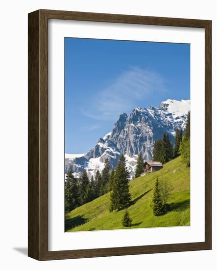 Jungfrau Massif and Swiss Chalet Near Murren, Jungfrau Region, Switzerland-Michael DeFreitas-Framed Photographic Print