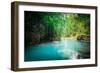 Jungle Landscape with Flowing Turquoise Water of Erawan Cascade Waterfall at Deep Tropical Rain For-Perfect Lazybones-Framed Photographic Print