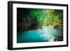 Jungle Landscape with Flowing Turquoise Water of Erawan Cascade Waterfall at Deep Tropical Rain For-Perfect Lazybones-Framed Photographic Print