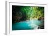 Jungle Landscape with Flowing Turquoise Water of Erawan Cascade Waterfall at Deep Tropical Rain For-Perfect Lazybones-Framed Photographic Print