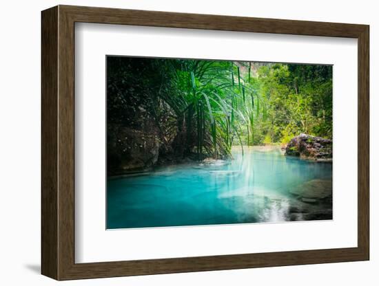 Jungle Landscape with Flowing Turquoise Water of Erawan Cascade Waterfall at Deep Tropical Rain For-Perfect Lazybones-Framed Photographic Print