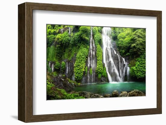 Jungle Waterfall Cascade in Tropical Rainforest with Rock and Turquoise Blue Pond. its Name Banyuma-null-Framed Photographic Print