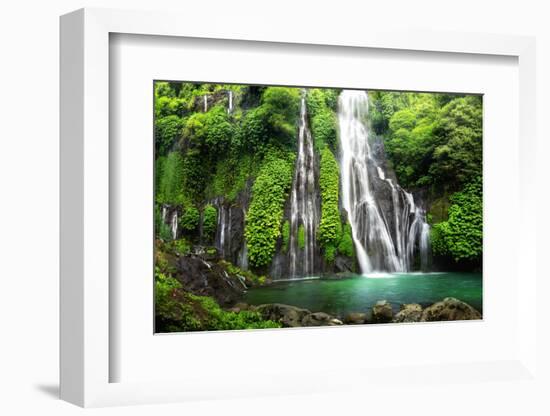 Jungle Waterfall Cascade in Tropical Rainforest with Rock and Turquoise Blue Pond. its Name Banyuma-null-Framed Photographic Print