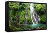 Jungle Waterfall Cascade in Tropical Rainforest with Rock and Turquoise Blue Pond. its Name Banyuma-null-Framed Stretched Canvas