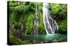 Jungle Waterfall Cascade in Tropical Rainforest with Rock and Turquoise Blue Pond. its Name Banyuma-null-Stretched Canvas