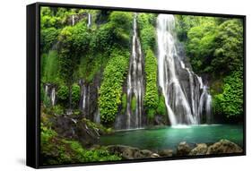 Jungle Waterfall Cascade in Tropical Rainforest with Rock and Turquoise Blue Pond. its Name Banyuma-null-Framed Stretched Canvas