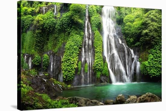 Jungle Waterfall Cascade in Tropical Rainforest with Rock and Turquoise Blue Pond. its Name Banyuma-null-Stretched Canvas