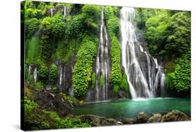 Jungle Waterfall Cascade in Tropical Rainforest with Rock and Turquoise Blue Pond. its Name Banyuma-null-Stretched Canvas