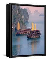 Junk Boat and Karst Islands in Halong Bay, Vietnam-Keren Su-Framed Stretched Canvas